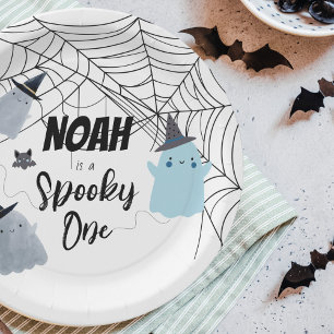 Spooky One   1st Birthday Plates   Blue Ghosts