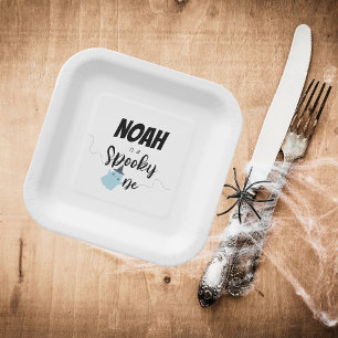 Spooky One 1st Birthday Plates Minimal Blue