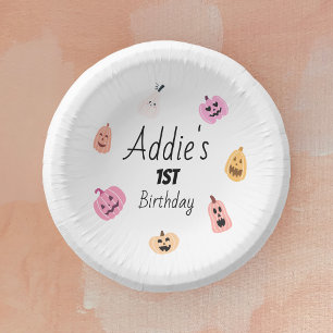 Spooky One   1st Birthday Tableware   Pink Pumpkin Paper Plate
