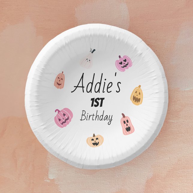 Spooky One | 1st Birthday Tableware | Pink Pumpkin Paper Plate (Creator Uploaded)