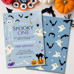 Spooky One 1st Halloween Birthday Blue Invitation