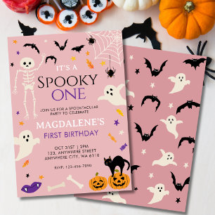 Spooky One 1st Halloween Birthday Pink Invitation