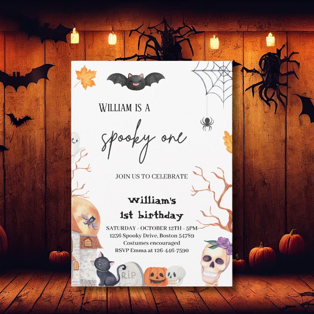 Spooky One bat Halloween spider 1st Birthday  Invitation (Creator Uploaded)