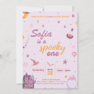 Spooky One Birthday Invitation Girl Pink Modern