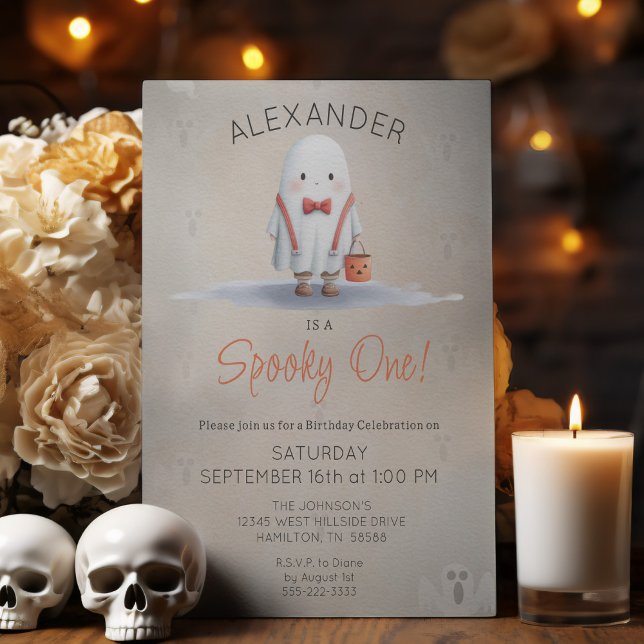 Spooky One Birthday Party Invitation (Spooky One Boy's Halloween First Birthday Party Invitation)