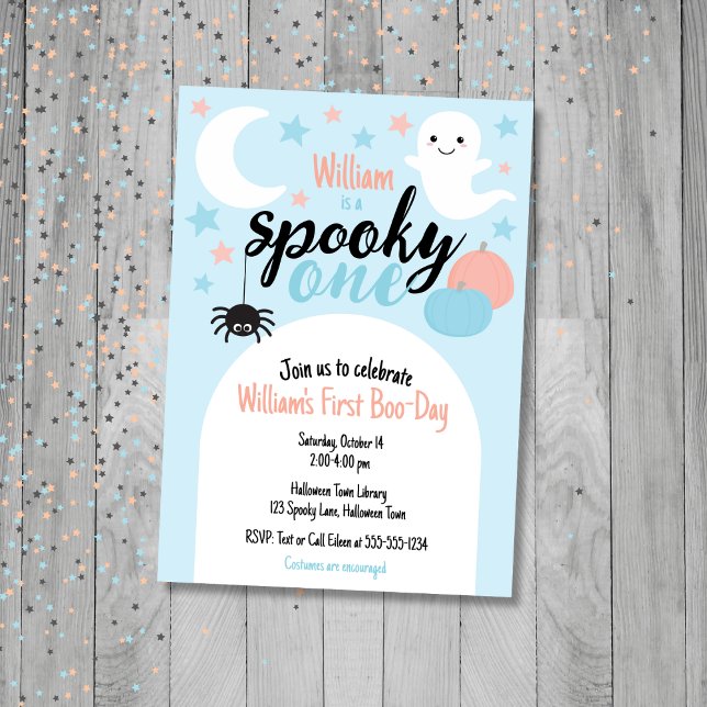 Spooky One Blue First Birthday Invitation (Spooky One First Birthday Invitation)