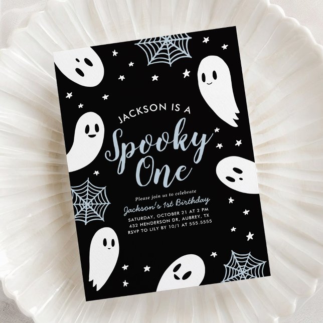 Spooky One Blue Ghost Halloween 1st Birthday Invitation (Creator Uploaded)