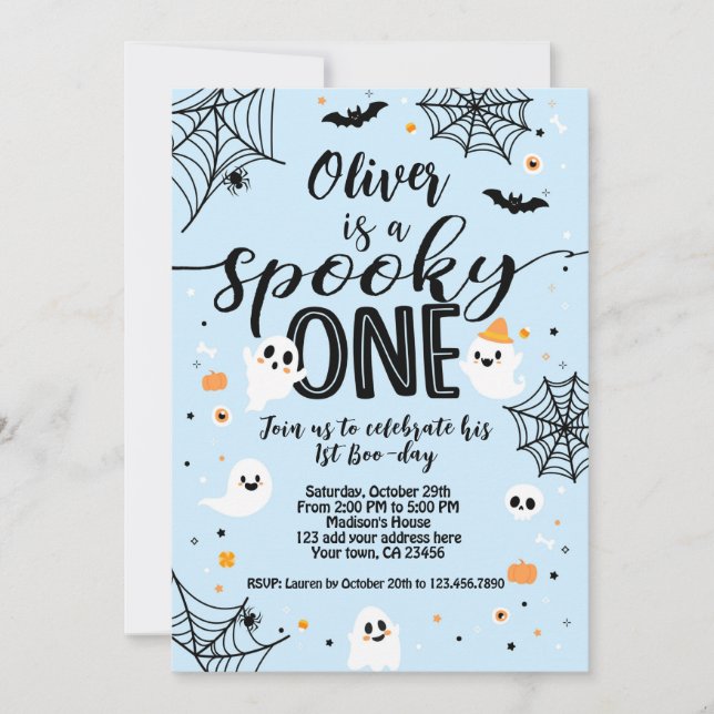 Spooky One Blue Ghost Halloween Invitation (Front)
