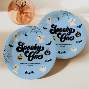 Spooky One Blue Halloween 1st Birthday Party Paper Plate