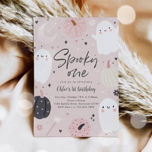 Spooky One Boho Halloween Ghost 1st Birthday Party Invitation