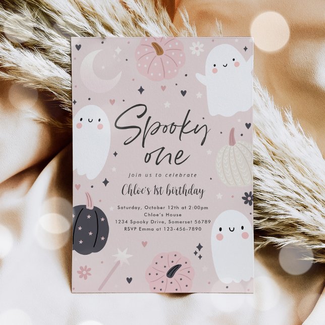 Spooky One Boho Halloween Ghost 1st Birthday Party Invitation (Creator Uploaded)