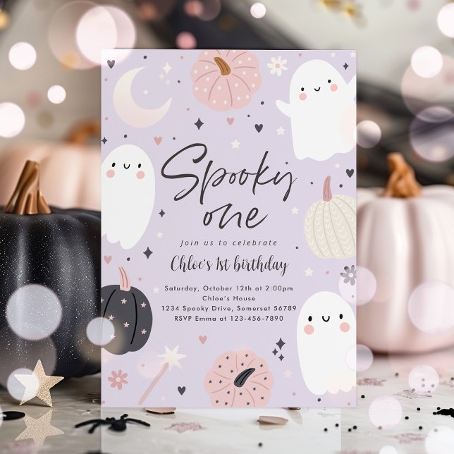 Spooky One Boho Halloween Ghost 1st Birthday Party Invitation (Creator Uploaded)