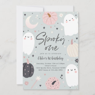 Spooky One Boho Halloween Ghost 1st Birthday Party Invitation