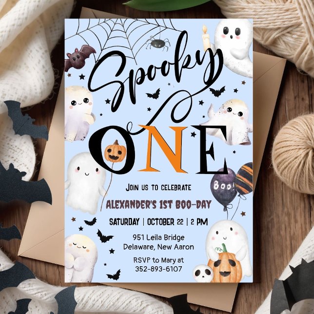 Spooky One! Boy Ghost Halloween 1st Birthday Party Invitation (Creator Uploaded)