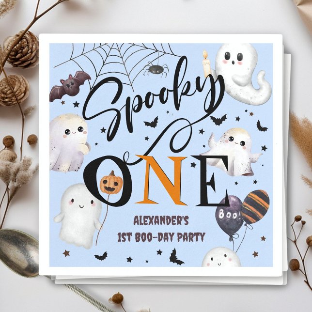 Spooky One Boy Halloween 1st Birthday Ghost Paper Napkin (Creator Uploaded)