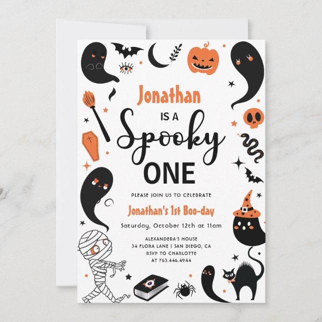 Spooky One Boy Halloween 1st Birthday  Invitation (Front)