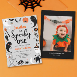 Spooky One Boy Halloween Photo 1st Birthday Invitation