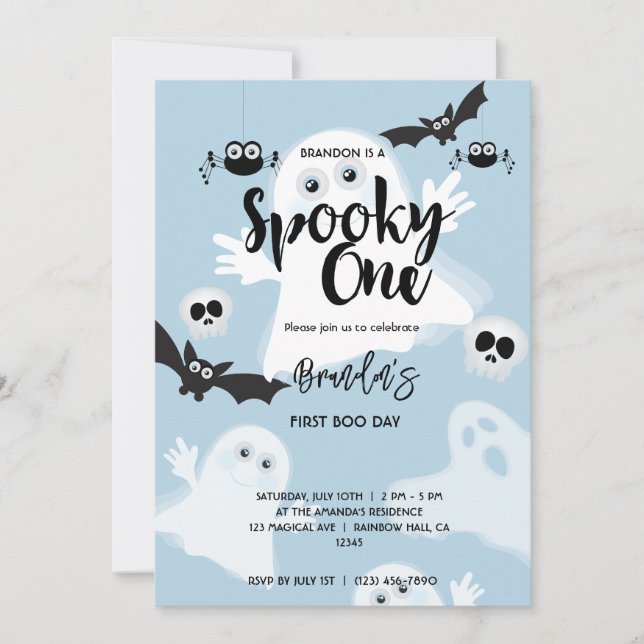 Spooky One Cute 1st Birthday Ghost Boys Halloween Invitation (Front)