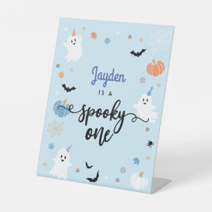 Spooky One Cute Blue Ghost Halloween 1st Birthday Pedestal Sign