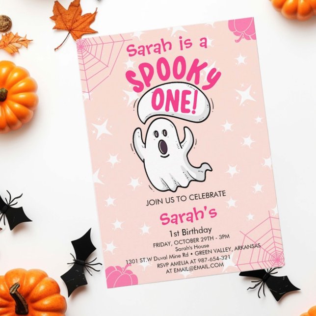 Spooky One Cute Funny Halloween Ghost 1st Birthday Invitation (Creator Uploaded)