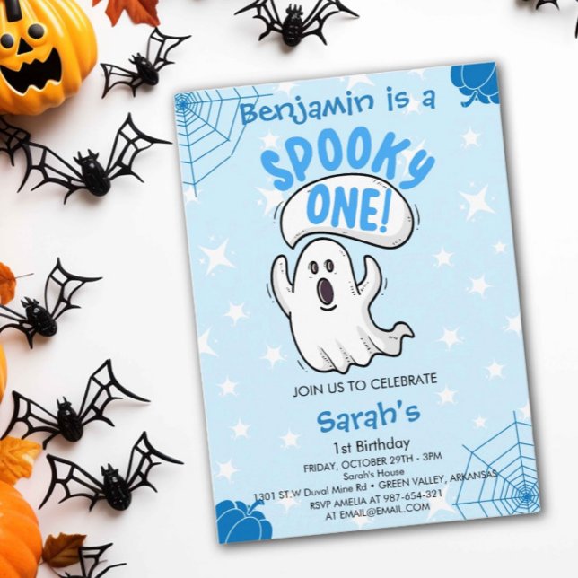 Spooky One Cute Funny Halloween Ghost 1st Birthday Invitation (Creator Uploaded)
