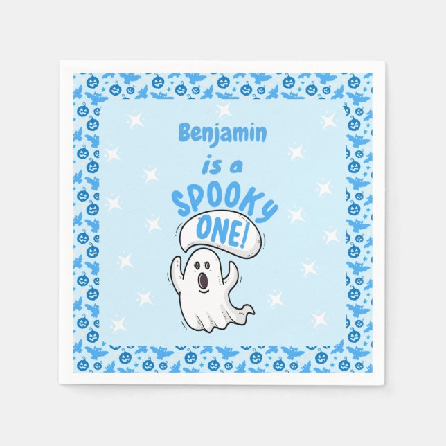 Spooky One Cute Funny Halloween Ghost 1st Birthday Napkin (Front)