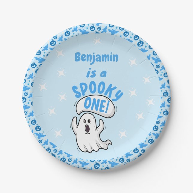 Spooky One Cute Funny Halloween Ghost 1st Birthday Paper Plate (Front)