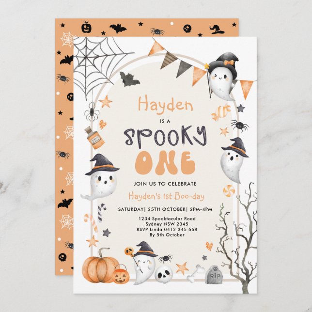Spooky One Cute Ghost 1st Birthday Party Invitatio Invitation (Front/Back)