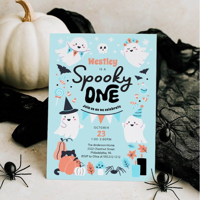 Spooky One Cute Ghost Boy 1st Birthday Party Invitation (Creator Uploaded)