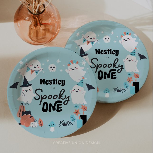 Spooky One Cute Ghost Boy 1st Birthday Party Paper Plate (Creator Uploaded)