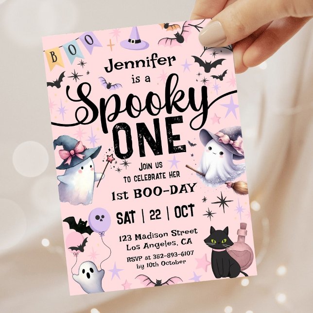 Spooky One Cute Ghost Girl Halloween 1st Birthday  Invitation (Creator Uploaded)