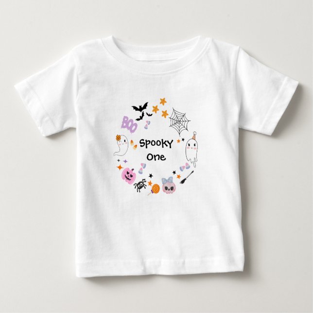 Spooky One Cute Ghost Halloween 1st Birthday  Baby T-Shirt (Front)