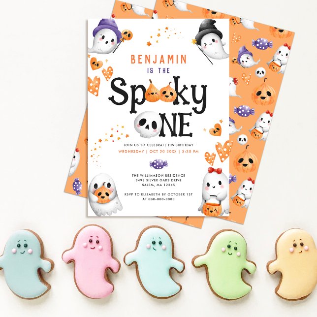 Spooky One Cute Ghost Halloween 1st Birthday   Invitation (Creator Uploaded)