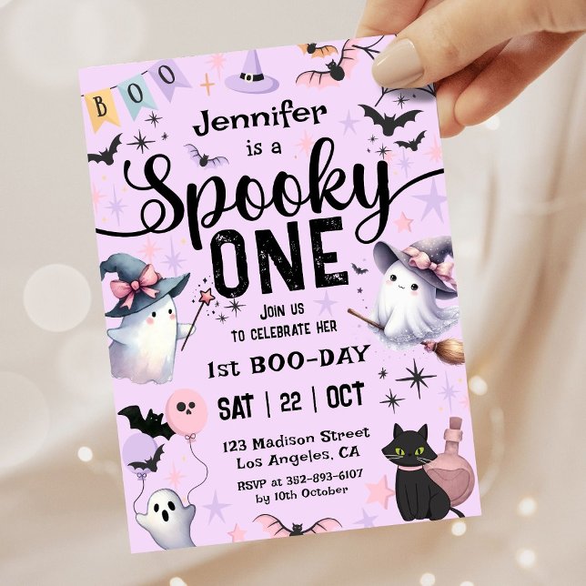 Spooky One Cute Ghost Halloween 1st Birthday Party Invitation (Creator Uploaded)