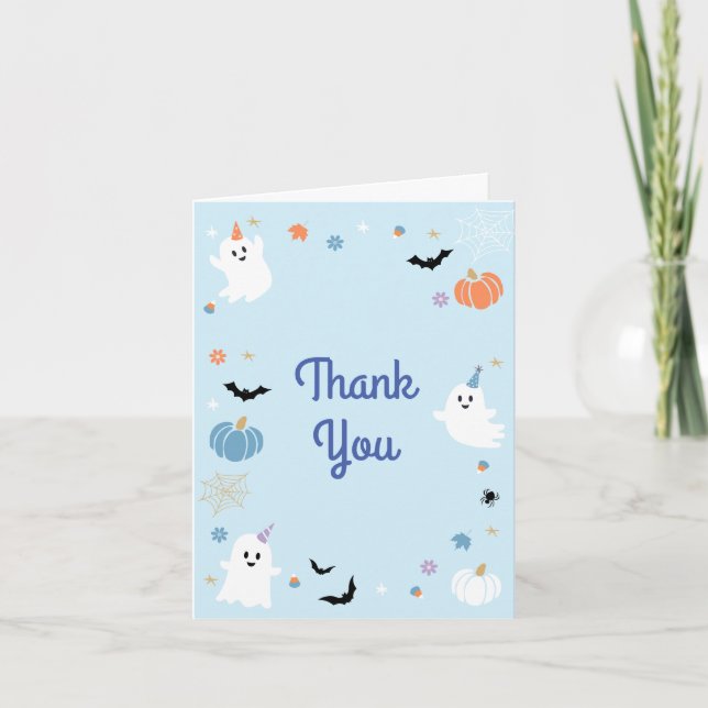 Spooky One Cute Ghost Halloween 1st Birthday Thank You Card (Front)