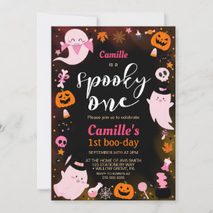 Spooky One cute ghost Halloween Birthday party Invitation
