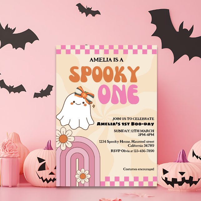 Spooky one cute ghost Pink girl first birthday Invitation (Creator Uploaded)