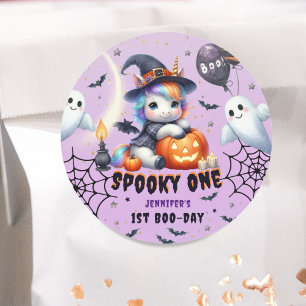 Spooky ONE Cute Girl Purple Halloween 1st Birthday Classic Round Sticker