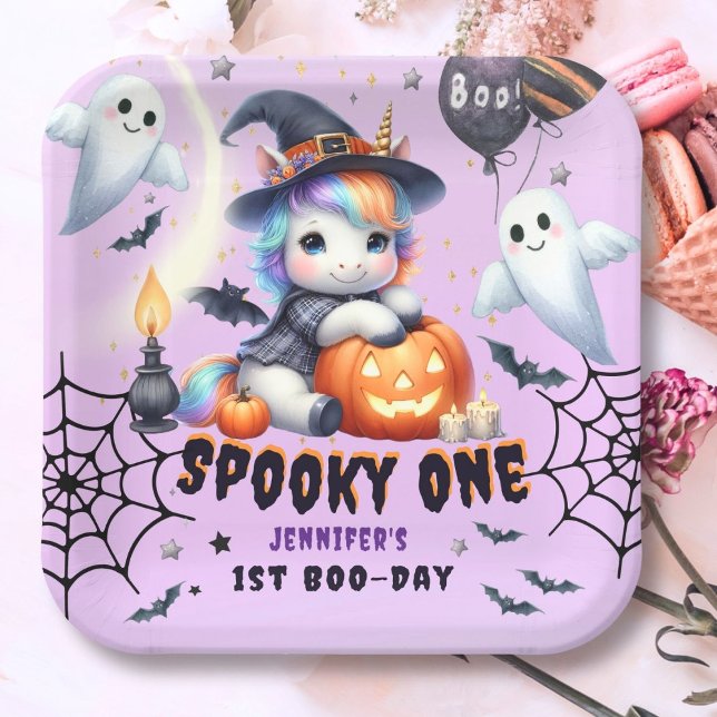 Spooky ONE Cute Girl Purple Halloween 1st Birthday Paper Plate (Creator Uploaded)