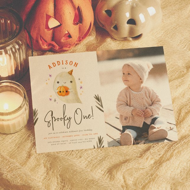 Spooky One Cute Halloween First Birthday Photo Invitation (Creator Uploaded)