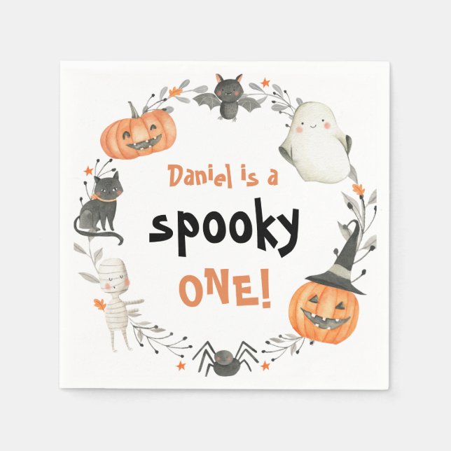 Spooky One Cute Halloween Ghost 1st Birthday Decor Napkin (Front)