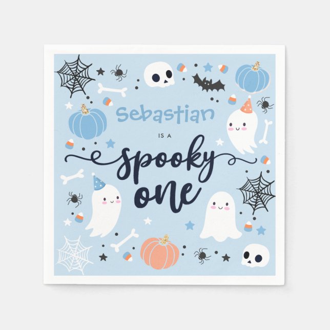 Spooky One Cute Halloween Ghost 1st Birthday Decor Napkin (Front)
