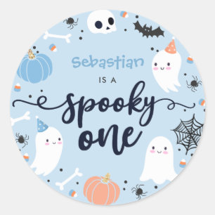 Spooky One Cute Halloween Ghost 1st Birthday Favou Classic Round Sticker