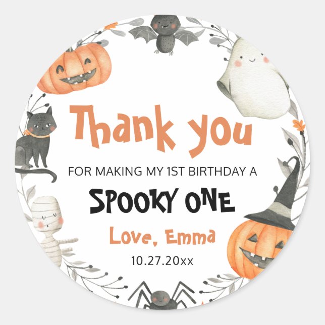 Spooky One Cute Halloween Ghost 1st Birthday Favou Classic Round Sticker (Front)