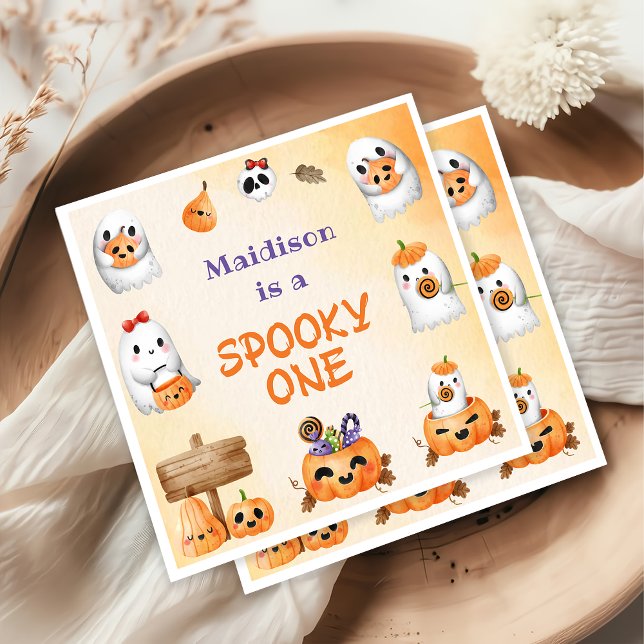 Spooky One Cute Halloween Ghost 1st Birthday Napkin (Creator Uploaded)