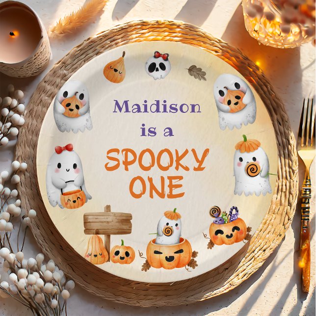 Spooky One Cute Halloween Ghost 1st Birthday Paper Plate (Creator Uploaded)