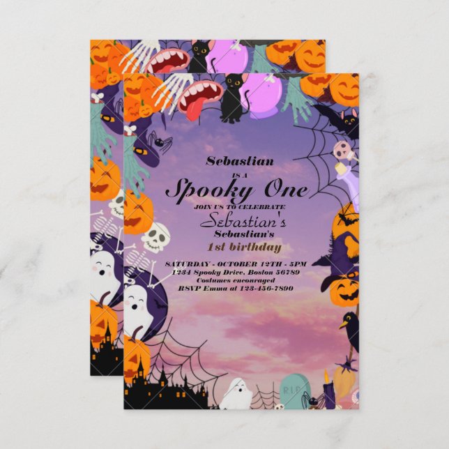 Spooky One Cute Halloween Ghost 1st Birthday Party Invitation (Front/Back)