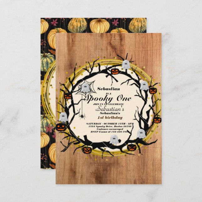 Spooky One Cute Halloween Ghost 1st Birthday Party Invitation (Front/Back)