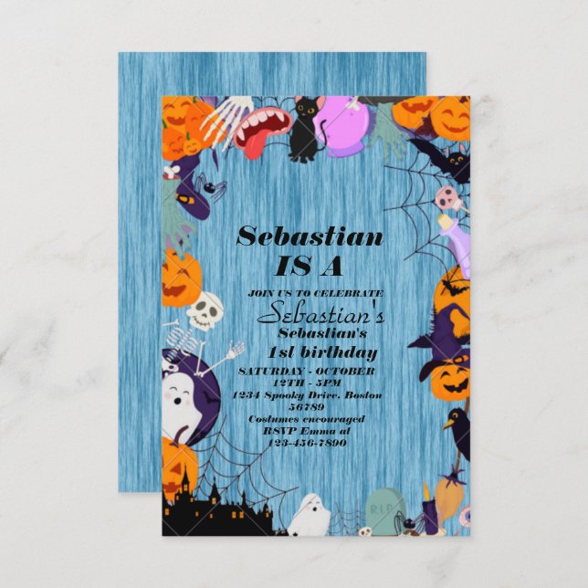 Spooky One Cute Halloween Ghost 1st Birthday Party Invitation (Front/Back)