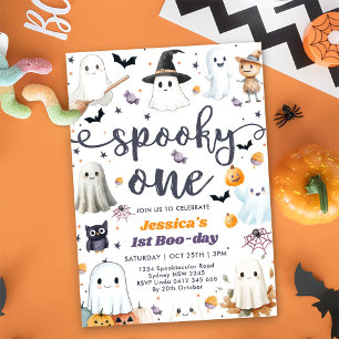 Spooky One Cute Halloween Ghost 1st Birthday Party Invitation